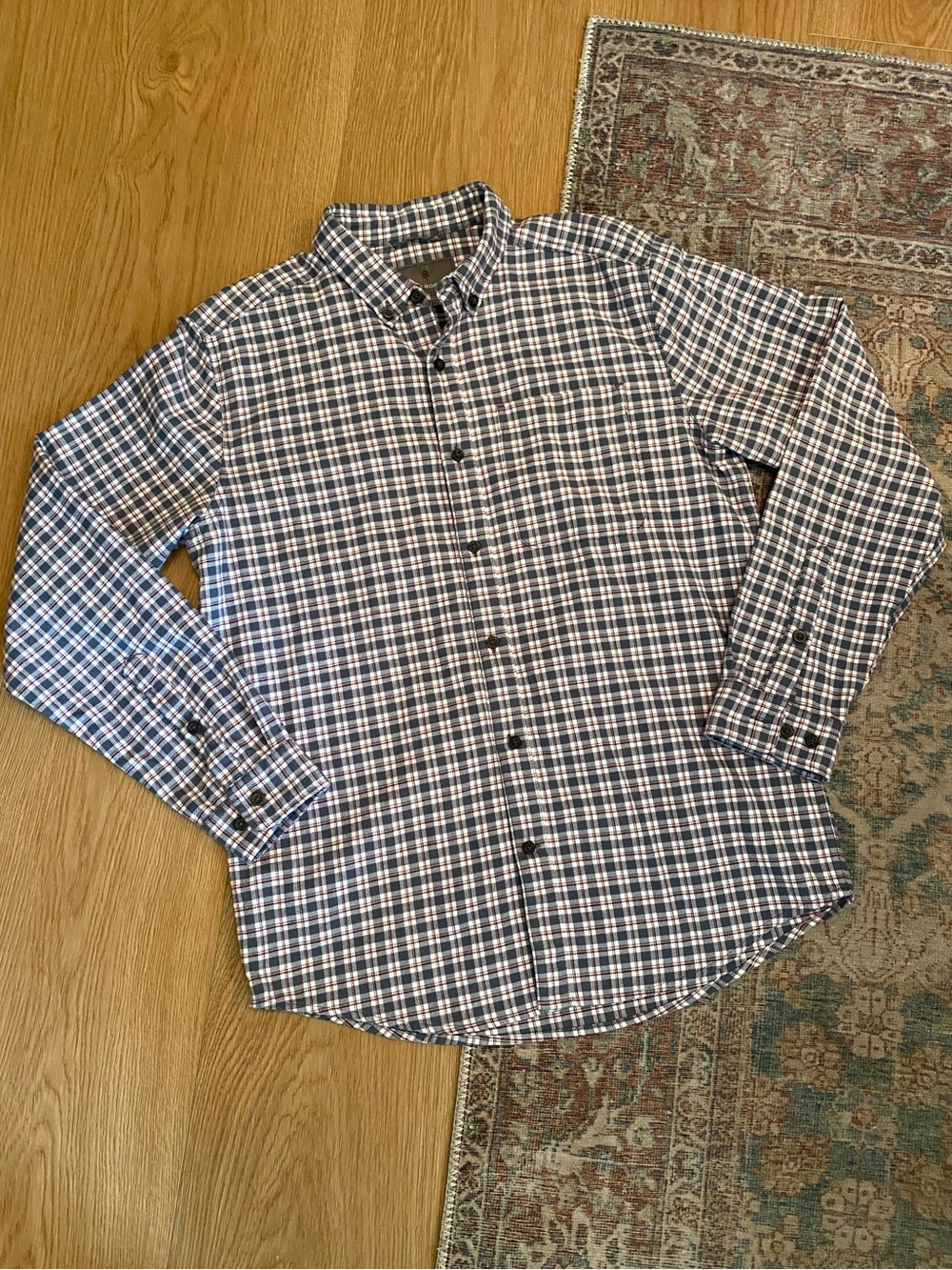 100% Organic Cotton Plaid Button Front Shirt Men’s Medium Royal Robbins Gorpcore